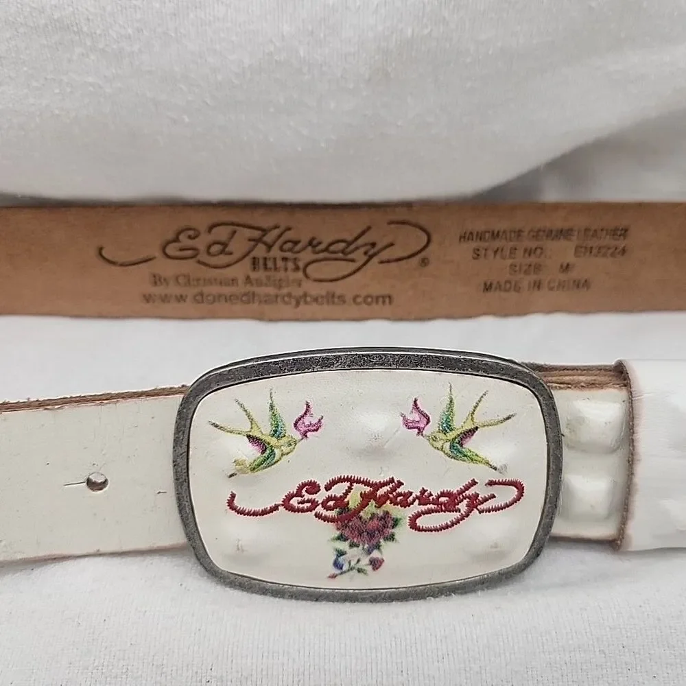 Belt Ed Hardy by Christian Audigier Womens Tattoo Graphic Studded Leather M